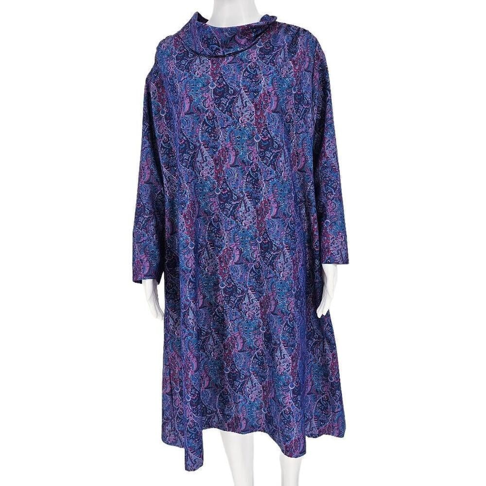 Vintage 90's Cowl Neck Trapeze Dress Union Label Purple Blue 18